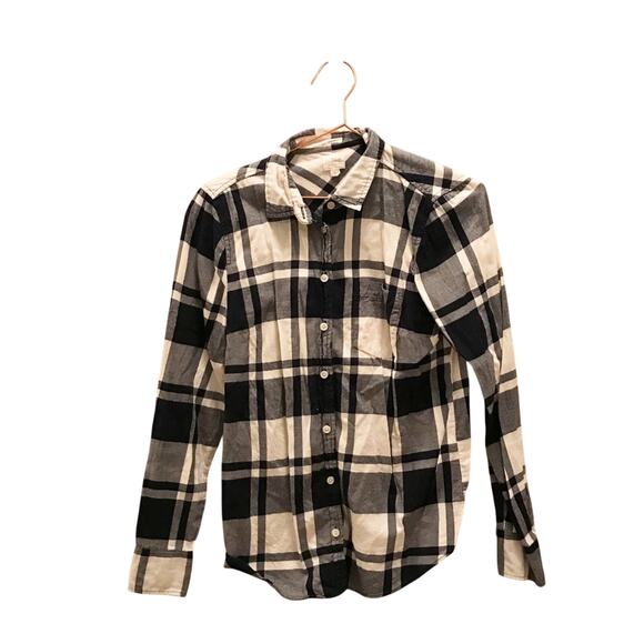 J. Crew factory Navy and White Flannel boy fit button down size small - Picture 1 of 6
